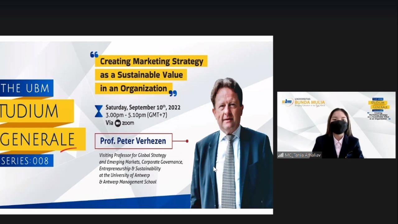 UBM menggelar seminar virtual dengan menghadirkan Prof Peter Verhezen dari  University of Antwerp & Antwerp Management School Belgium. (Istimewa).