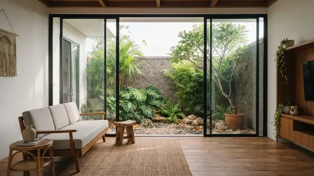 Rumah 2 Kamar dengan Taman Tengah
