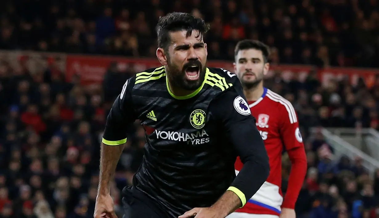 Chelsea meraih kemenangan 1-0 atas Middlesbrough dalam lanjutan Premier League di Stadion Riverside, Middlesbrough, Minggu (20/11/2016). Diego Costa menjadi penentu kemenangan The Blues melalui golnya. (Reuters/Andrew Yates)