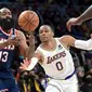 Russell Westbrook gagal menjaga James Harden saat Lakers melawan Nets di lanjutan NBA (AFP)