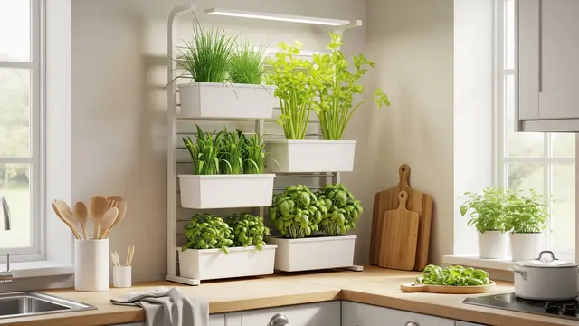 Dapur dengan Rak Tanaman Vertikal