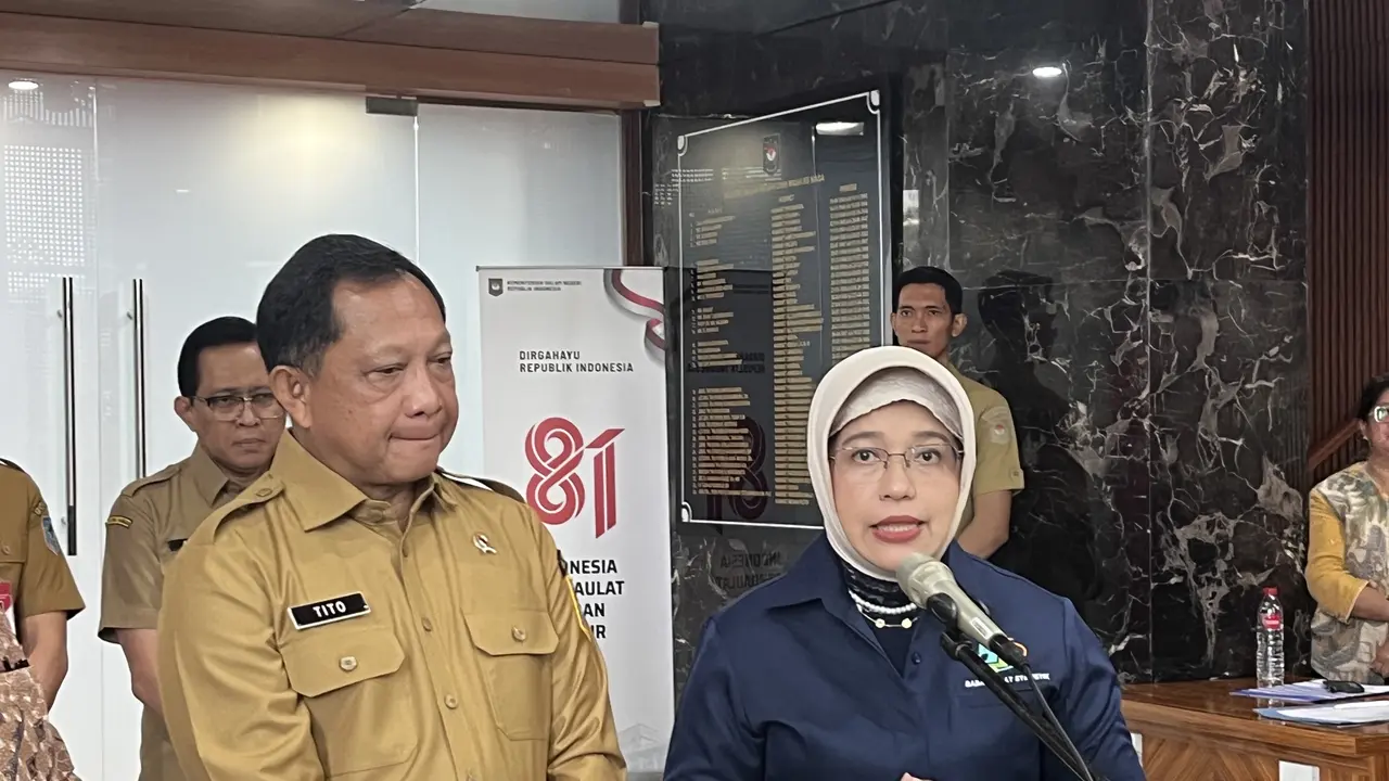 Kepala BPS, Amalia Adininggar Widyasanti di Kantor Pusat Kemendagri, Jakarta Pusat, Senin (7/9/2026). (Liputan6.com/Winda Nelfira)