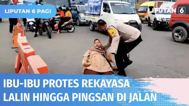 Aksi protes seorang ibu di Jalur Pantura Bypass Harjamukti, Cirebon, berteriak sambil duduk di tengah jalan saat lalin padat. Ia meluapkan kekesalannya karena sejumlah simpang jalan ditutup. Usai berteriak ia rebahan dan pingsan.