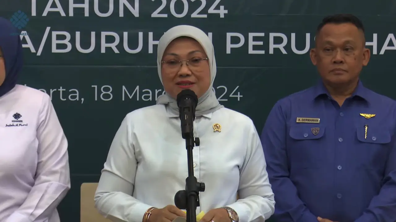 Konferensi Pers Pemberian THR, di Kantor Kemnaker, Jakarta, Senin (18/3/2024). (Foto: Liputan6.com/Arief RH)