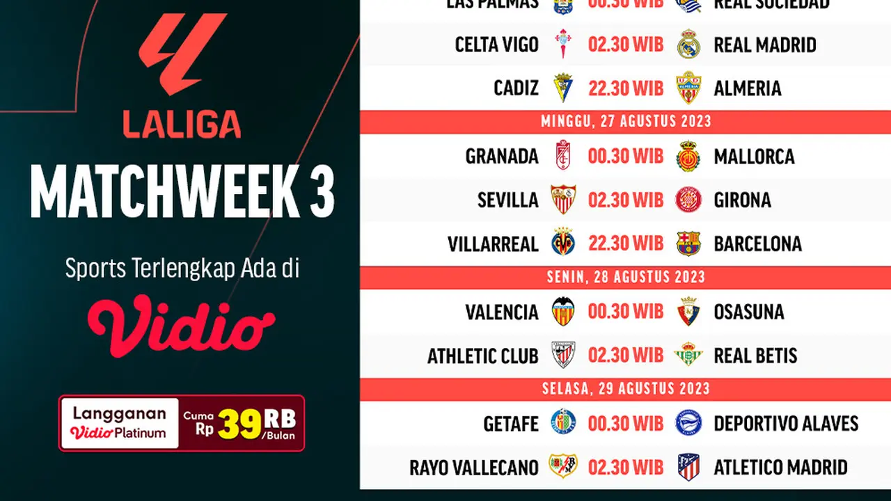 Jadwal Siaran Langsung LALIGA Pekan Ketiga 2023/2024