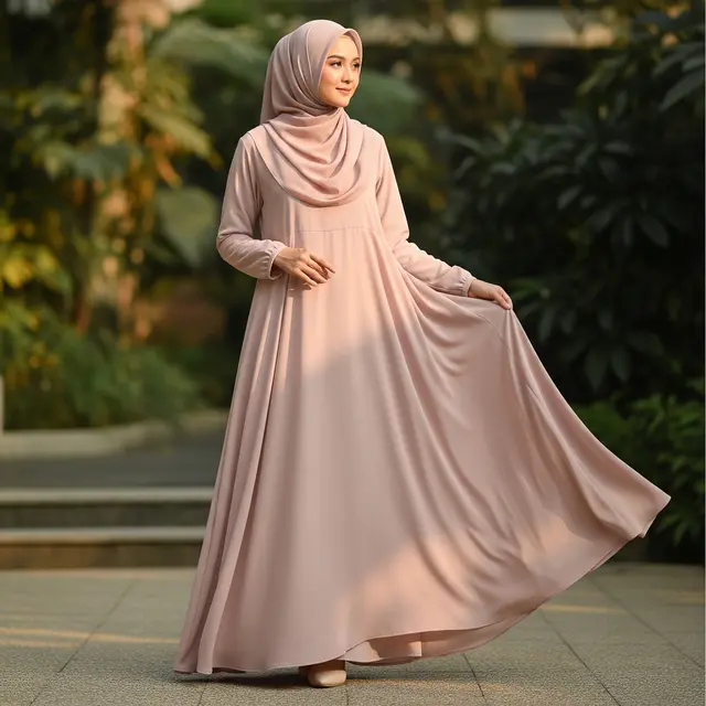 9 Model Gamis A-line Syari Berbahan Jatuh, Anggun dan Nyaman Pilihan Muslimah