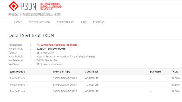 Galaxy S10 mendapatkan sertifikat TKDN