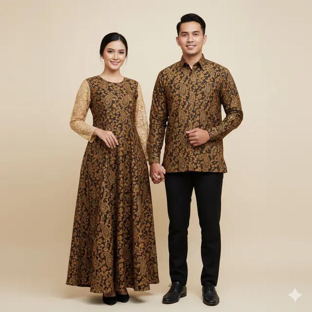 7 Model Gamis Batik Couple Brokat Elegan Keluarga Besar, Tampil Serasi dan Mewah