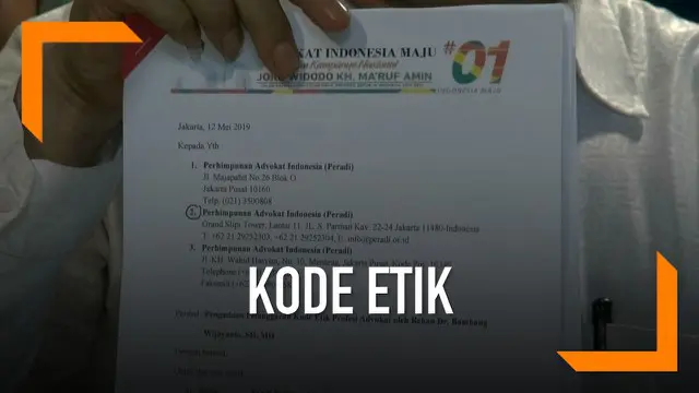 Kuasa hukum Prabowo-Sandi, Bambang Widjojanto dilaporkan ke Perhimpunan Advokat Indonesia. Ia diduga telah melanggar kode etik profesi advokat, karena menerima kuasa padahal ia masih tercatat sebagai pejabat negara.