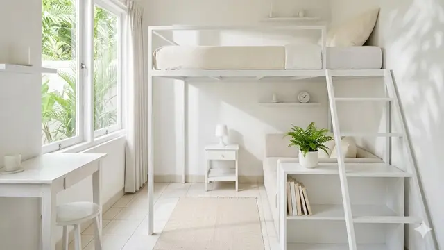 Mezzanine Serba Putih dengan Efek Visual Lebih Luas