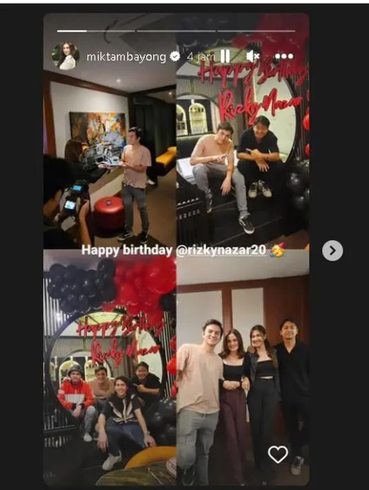 Selain dari sang kekasih, Rizky juga mendapat kejutan ultah dari teman-temannya. Rizky tampak kaget melihat Syifa bersama teman-teman seleb. [Instagram/rizkynazar20]