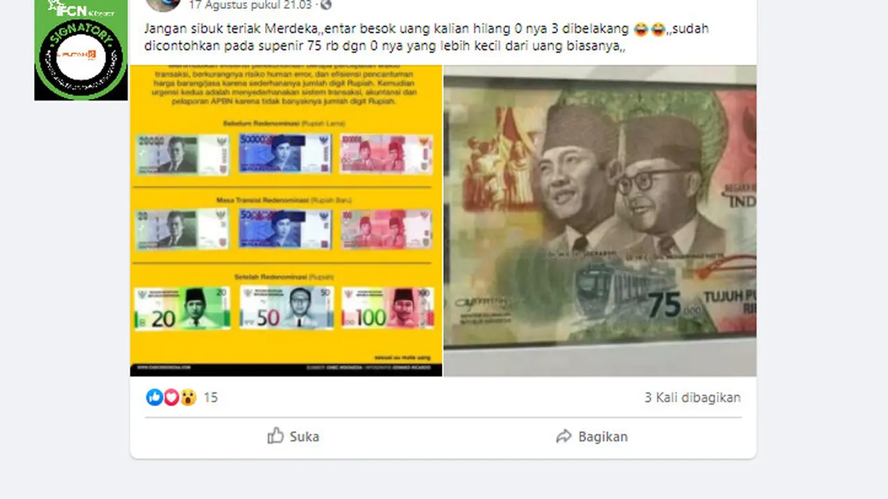Penelusuran Klaim Penerbitan Uang Baru Rp 75.000 Berkaitan Dengan Penyederhanaan Nilai Mata Uang Rupiah