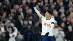 Pemain Tottenham Hotspur Son Heung-min usai mencetak gol ke gawang West Ham United pada pertandingan sepak bola Liga Inggris di Stadion Tottenham Hotspur, London, Inggris, 19 Februari 2023. Tottenham Hotspur mengalahkan West Ham United dengan skor 2-0. (AP Photo/Kirsty Wigglesworth)