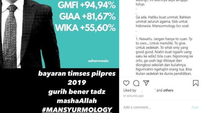 Unggahan Ustaz Yusuf Mansur. (Instagram/ yusufmansurnew)