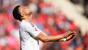 Ekspresi Kylian Mbappe di laga Real Mallorca vs Real Madrid. (AP Photo/Jose Breton)