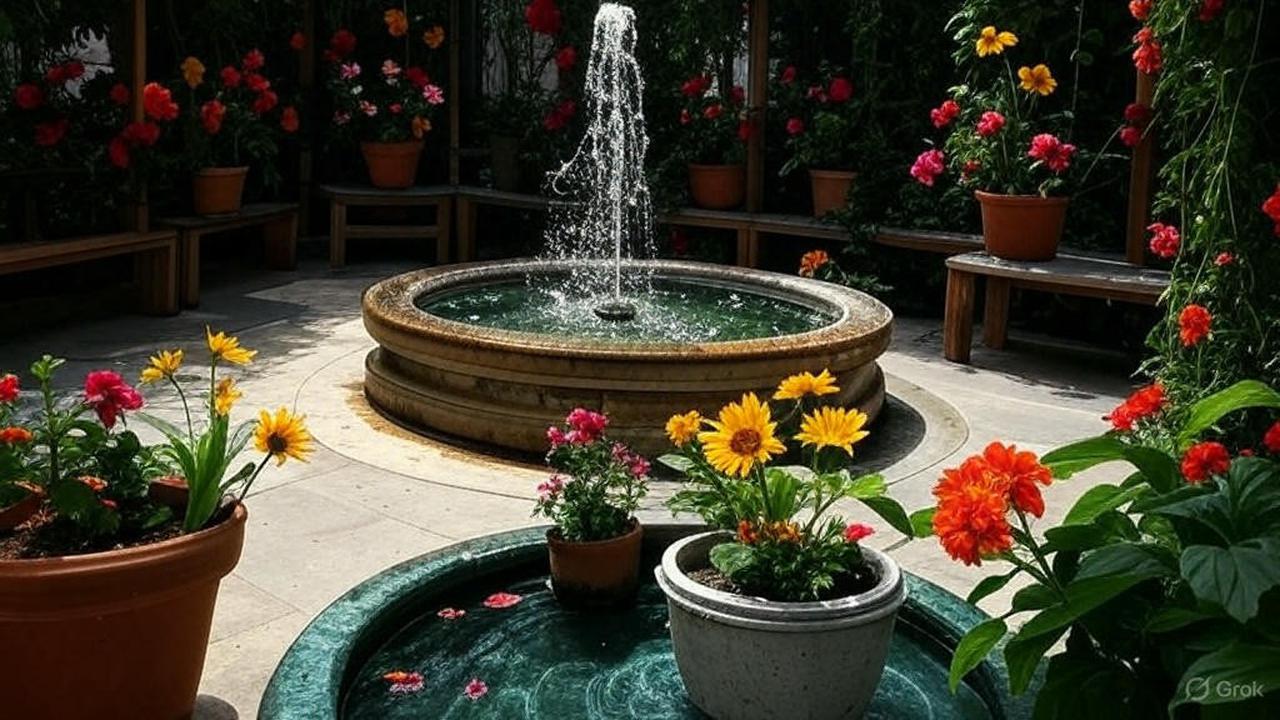 taman gantung dengan air mancur