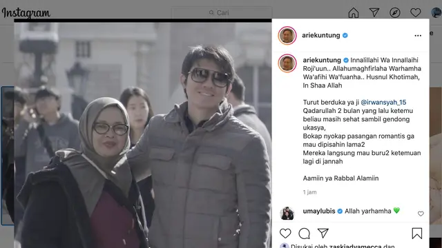 Unggahan Arie K. Untung soal ibunda Irwansyah meninggal dunia. (Foto: Instagram @ariekuntung)
