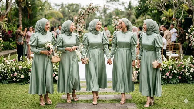 Bridesmaid Model Dress Satin Hijab (Foto: Gemini AI)