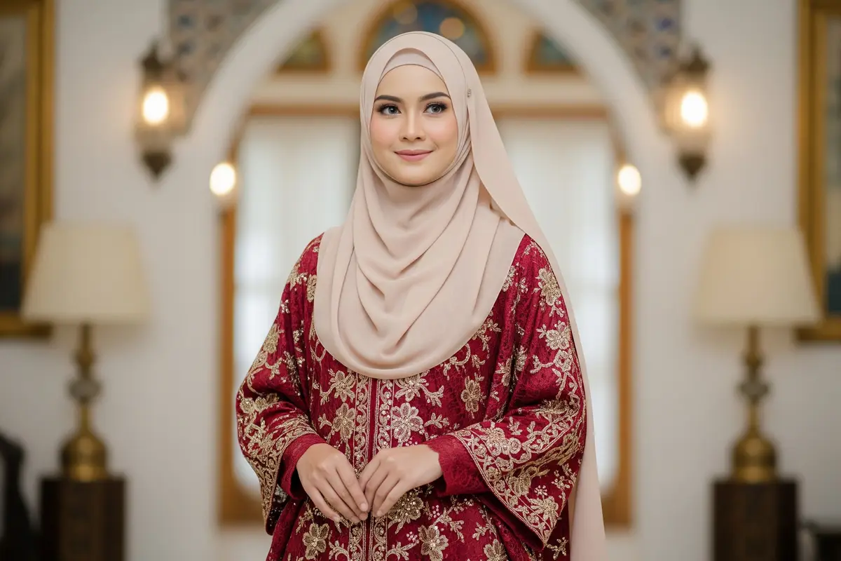 Model Gamis Brokat Arabic Style dengan Sentuhan Glamor