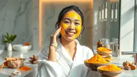 cara membuat masker kunyit agar tidak kuning di wajah ©Ilustrasi dibuat AI