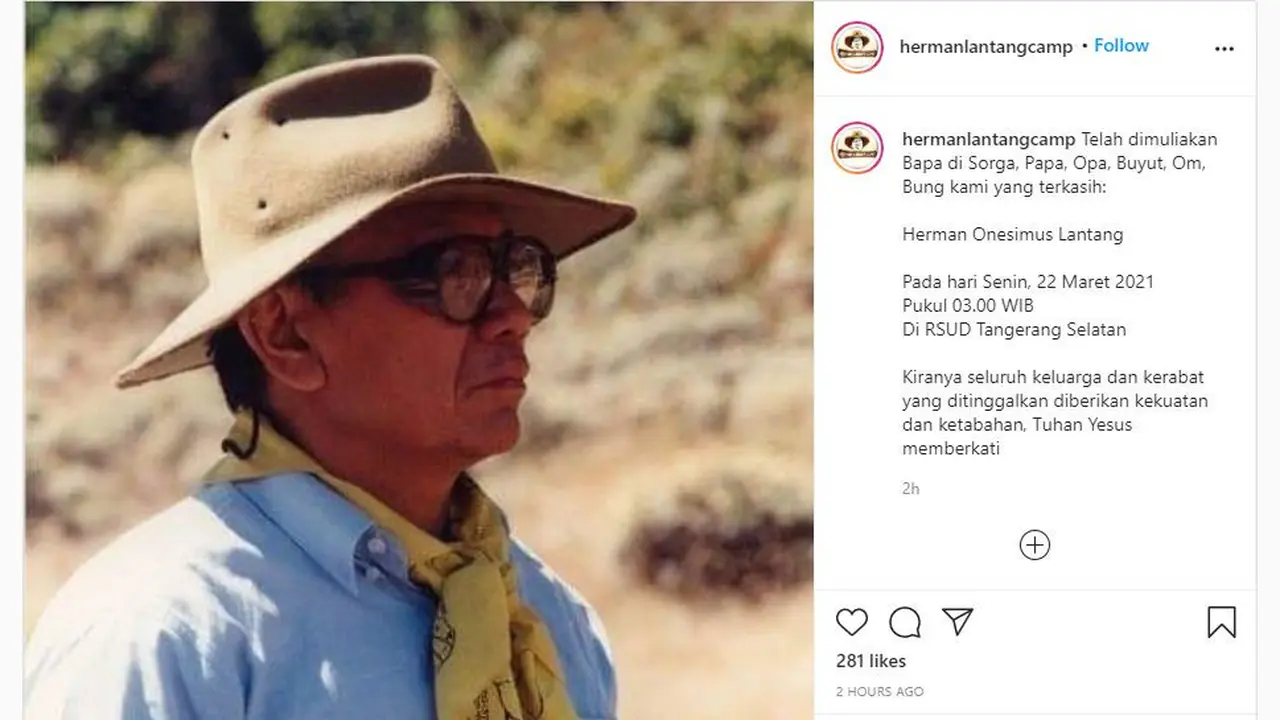 Salah satu pendiri organisasi Mapala UI, Herman Onesimus Lantang, yang juga sahabat Soe Hok Gie meninggal dunia