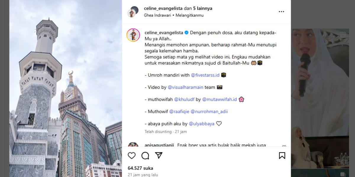Caption Instagram Celine Evangelista Tunaikan Umrah