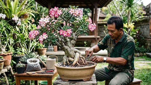 Cara Mengerdilkan Kamboja Jepang agar Batang Gemuk dan Rajin Berbunga (AI Generated)