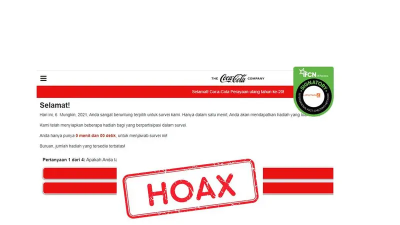 Cek Fakta Coca-Cola mengadakan program survei berhadiah