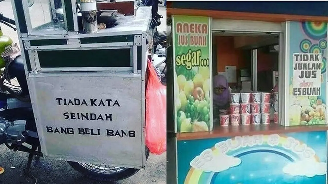 Potret 6 Gerobak Jualan Ini Kata-katanya Kreatif Sekaligus Kocak