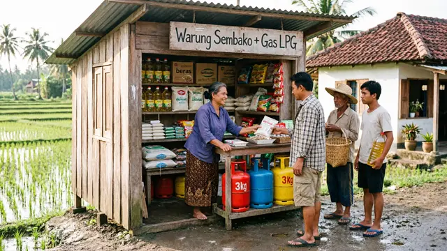 Inspirasi Warung Kecil Depan Rumah yang Cocok Dekat Area Persawahan (AI)
