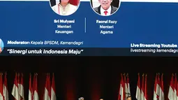 Dirjen Perimbangan Keuangan Kemenkeu Astera Primanto Bhakti, Menteri Agama Fachrul Razi dan Kepala BPSDM Kemendagri Teguh Setyabudi (ki-ka) usai diskusi panel III  Rakornas Indonesia Maju antara Pemerintah Pusat dan Forkopimda di Bogor, Rabu (13/11/2019). (Liputan6.com/Herman Zakharia)