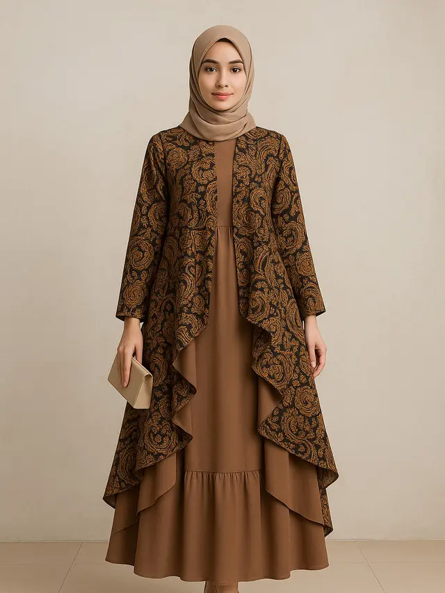 Dress Batik Panjang Muslim Kombinasi Polos