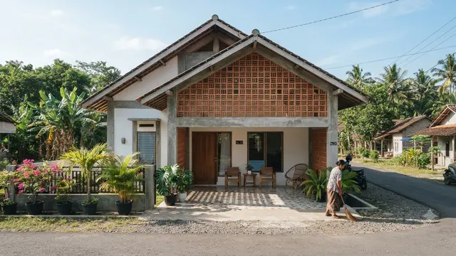Ide desain Rumah Jengki model dinding roster geometris