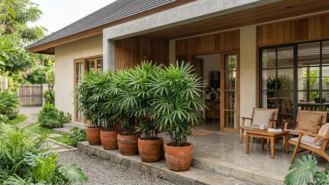 Tanaman dalam Pot untuk Membatasi Pandangan ke Teras