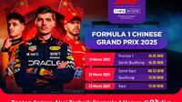 Jadwal siaran langsung Formula 1 Heineken Chinese Grand Prix 2025 di Vidio. Saksikan Formula 1 Heineken Chinese Grand Pprix 2025 akhir pekan ini hanya di layanan OTT Vidio. (sum. doc. vidio.com)