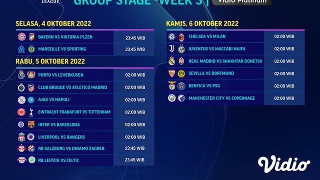Jadwal dan Live Streaming Liga Champions 2022/2023 Matchday 3 di Vidio, 4-6 Oktober 2022