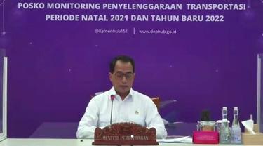 Menteri Perhubungan Budi Karya Sumadi dalam penutupan Posko Monitoring Penyelenggaraan Transportasi Periode Natal 2021 dan Tahun Baru 2022, Selasa (4/1/2022).