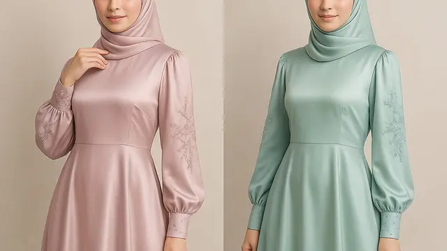 Model Long Dress Muslim Satin Silk yang Lagi Tren