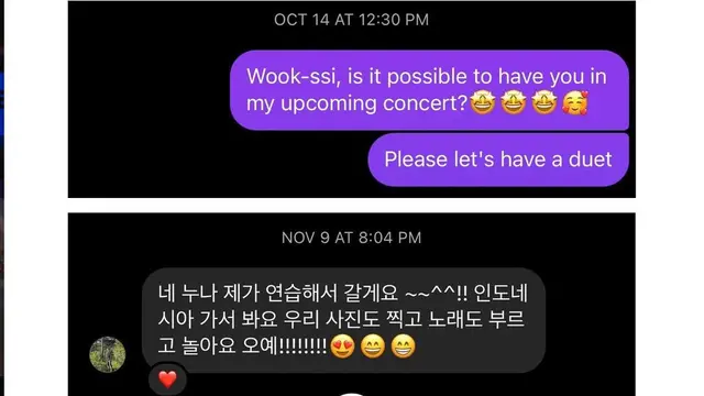 Komunikasi DM Rossa dan Ryeowook Super Junior. (Instagram/ itsrossa910)