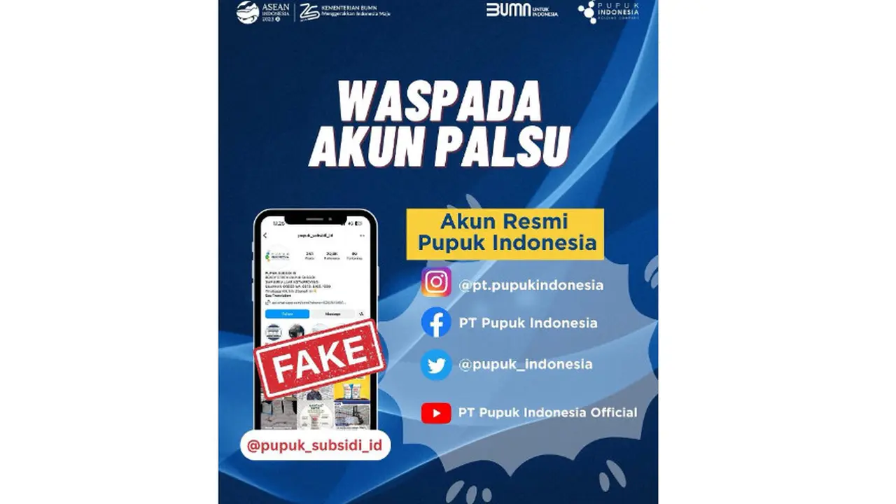 Tangkapan layar unggahan akun Instagram resmi Pupuk Indonesia agar mewaspadai akun palsu