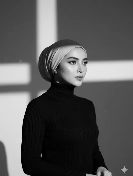 Di potret berikutnya, Ashanty mengenakan hijab turban yang bikin ia terlihat makin stylish. Dipadu dengan turtleneck hitam [@ashanty_ash]