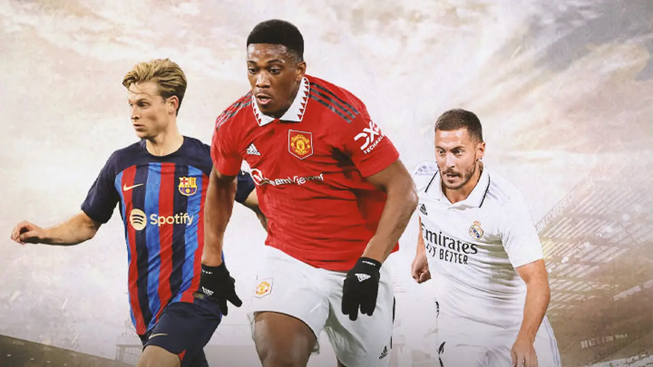 Ilustrasi - Frenkie de Jong, Anthony Martial, Eden Hazard