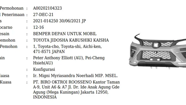 Paten bumper depan Toyota Fortuner GR Sport versi Thailand