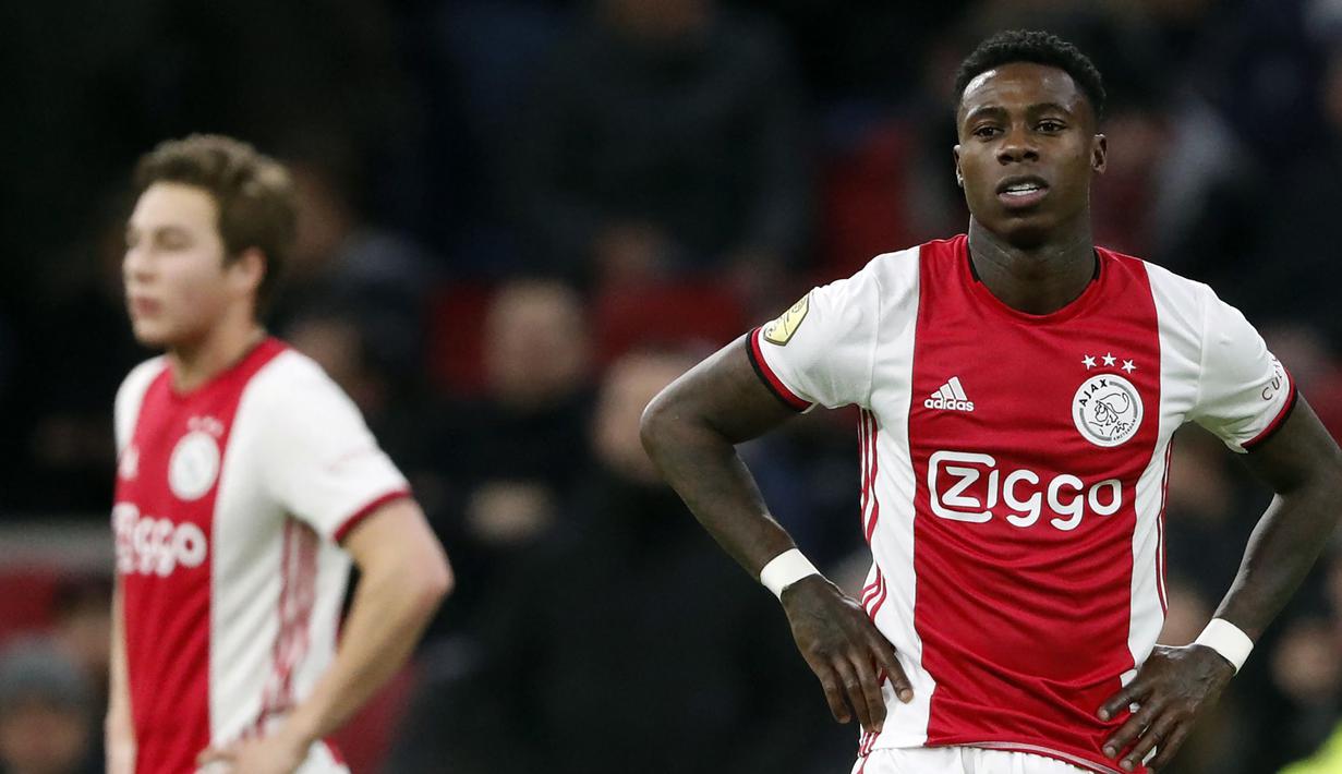 Quincy Promes. Serupa dengan Nick Marsman, sayap kiri Belanda berusia 30 tahun yang sejak tengah musim 2020/2021 memperkuat Spartak Moscow ini juga tercatat 3 kali dilatih oleh Erik ten Hag bersama 3 klub berbeda. Sebagai sesama penghuni Akademi FC Twente, ia juga dibawa serta saat Erik ten Hag meninggalkan FC Twente menuju Go Ahead Eagles. Saat Erik ten Hag membesut Ajax mulai tengah musim 2017/2018 hingga akhir musim 2021/2022, Quincy Promes didatangkan ke Ajax dari Sevilla pada awal musim 2019/2020 dan akhirnya meninggalkan Ajax menuju Spartak Moscow pada tengah musim 2020/2021. (AFP/ANP/Maurice van Steen)