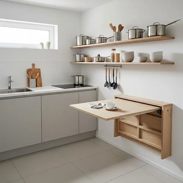 Dapur Tanpa Kitchen Set dengan Meja Lipat