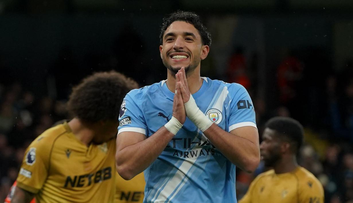 Sebelum turun minum, Omar Marmoush berhasil menggandakan keunggulan untuk Manchester City. (AP Photo/Ian Hodgson)