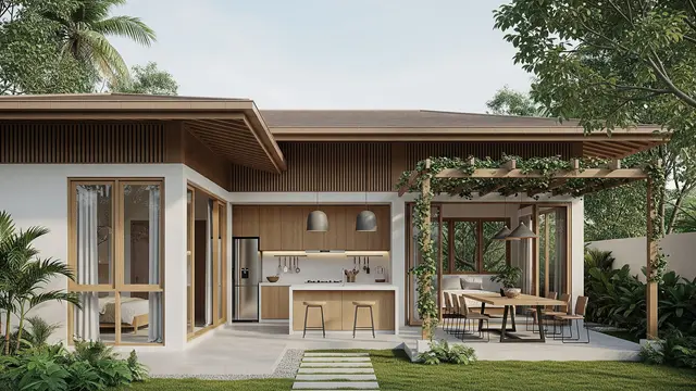 Desain Rumah Kampung 1 Lantai dengan Dapur Luas di Belakang (Gemini AI)