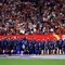 Semua pemain Spanyol berdiri untuk menyanyikan lagu kebangsaan sebelum pertandingan Grup H Piala Dunia 2026 melawan Cape Verde di Stadion Atlanta pada 15 Juni 2026 di Atlanta, Georgia. (Buda Mendes/Getty Images/AFP)