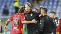 Pelatih Benevento, Filippo Inzaghi merayakan keberhasilan tim mengalahkan Sampdoria dengan skor 3-2 di Liga Italia 2020/2021.  (Tano Pecoraro/LaPresse via AP)