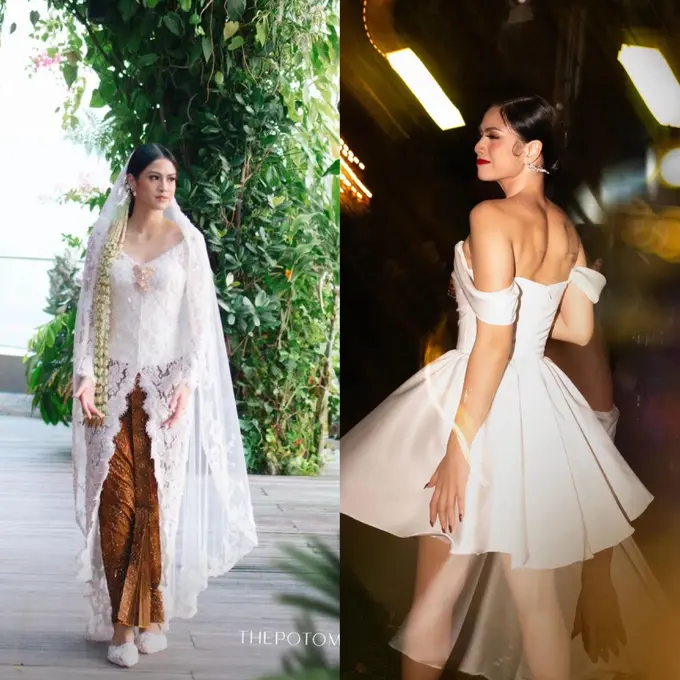 6 Potret Cantik Hana Saraswati Kenakan 4 Busana Berbeda Rancangan Renzi Lazuardi saat Menikah